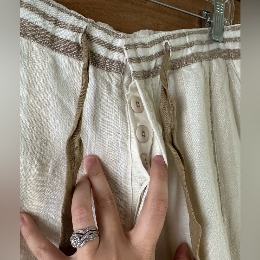 NWOT Free People Glory Days Striped 100% Linen Pants Frayed Hem size Small - Picture 7 of 16